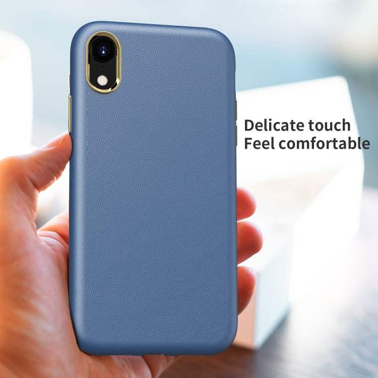 For iPhone XR Electroplating Leather Texture PC + TPU Shockproof Case