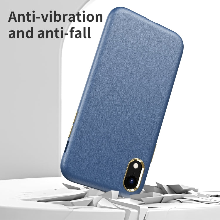 For iPhone XR Electroplating Leather Texture PC + TPU Shockproof Case