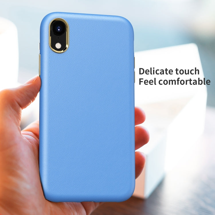 For iPhone XR Electroplating Leather Texture PC + TPU Shockproof Case
