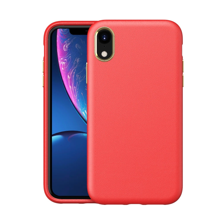 For iPhone XR Electroplating Leather Texture PC + TPU Shockproof Case