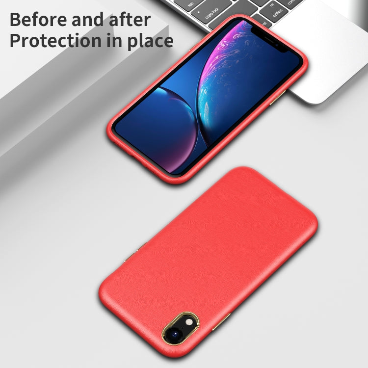 For iPhone XR Electroplating Leather Texture PC + TPU Shockproof Case