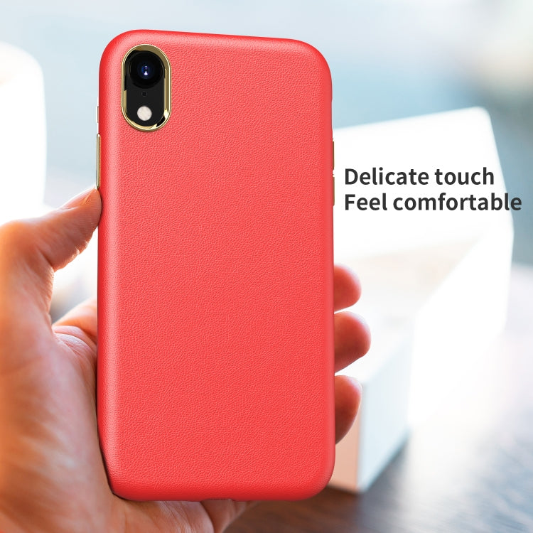 For iPhone XR Electroplating Leather Texture PC + TPU Shockproof Case
