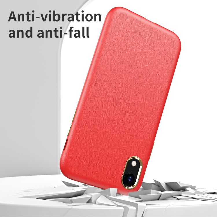 For iPhone XR Electroplating Leather Texture PC + TPU Shockproof Case