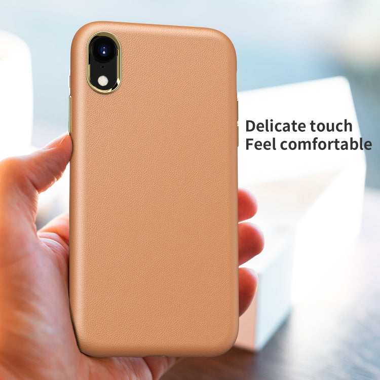 For iPhone XR Electroplating Leather Texture PC + TPU Shockproof Case