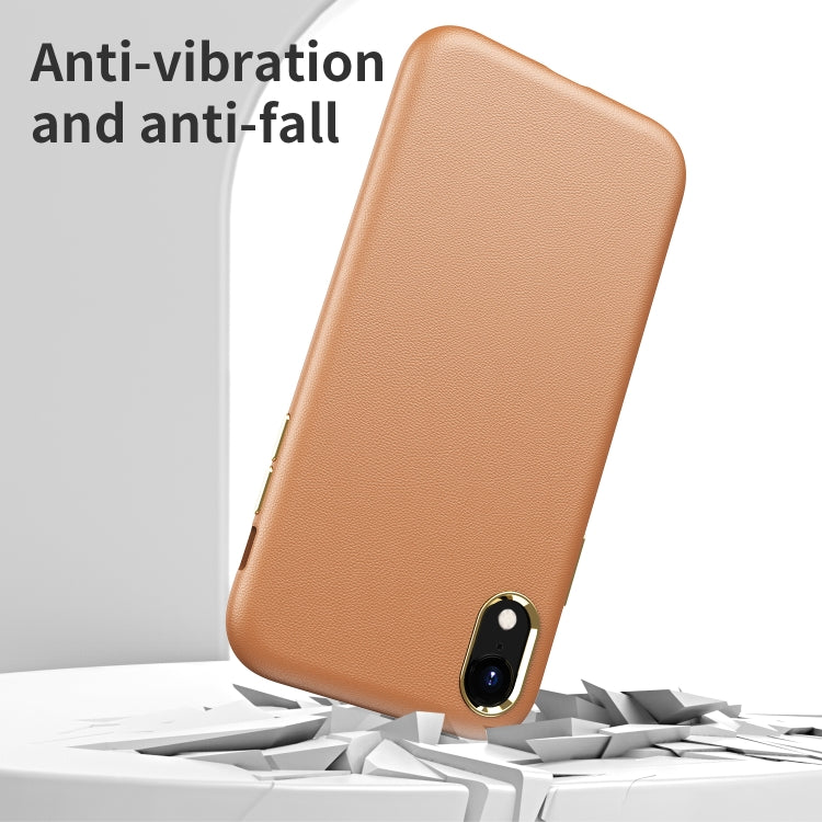 For iPhone XR Electroplating Leather Texture PC + TPU Shockproof Case