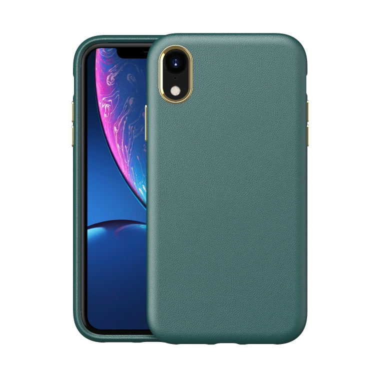 For iPhone XR Electroplating Leather Texture PC + TPU Shockproof Case