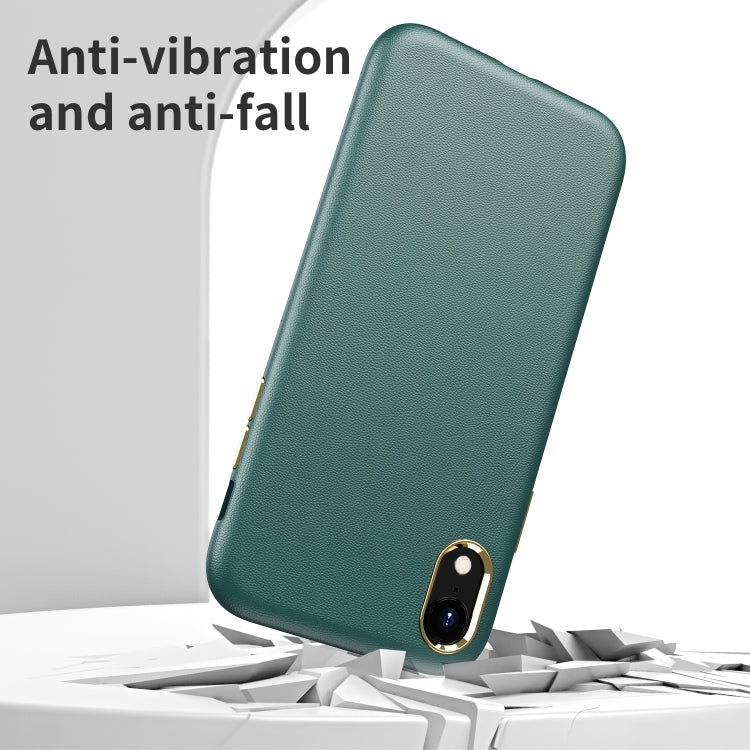 For iPhone XR Electroplating Leather Texture PC + TPU Shockproof Case