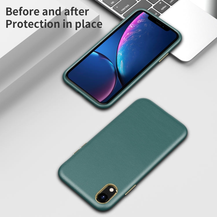 For iPhone XR Electroplating Leather Texture PC + TPU Shockproof Case