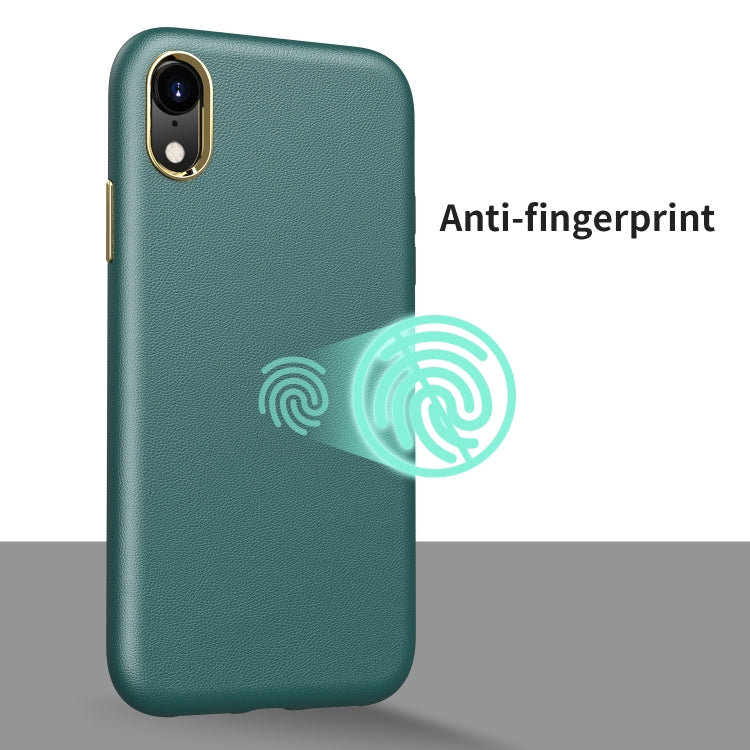 For iPhone XR Electroplating Leather Texture PC + TPU Shockproof Case
