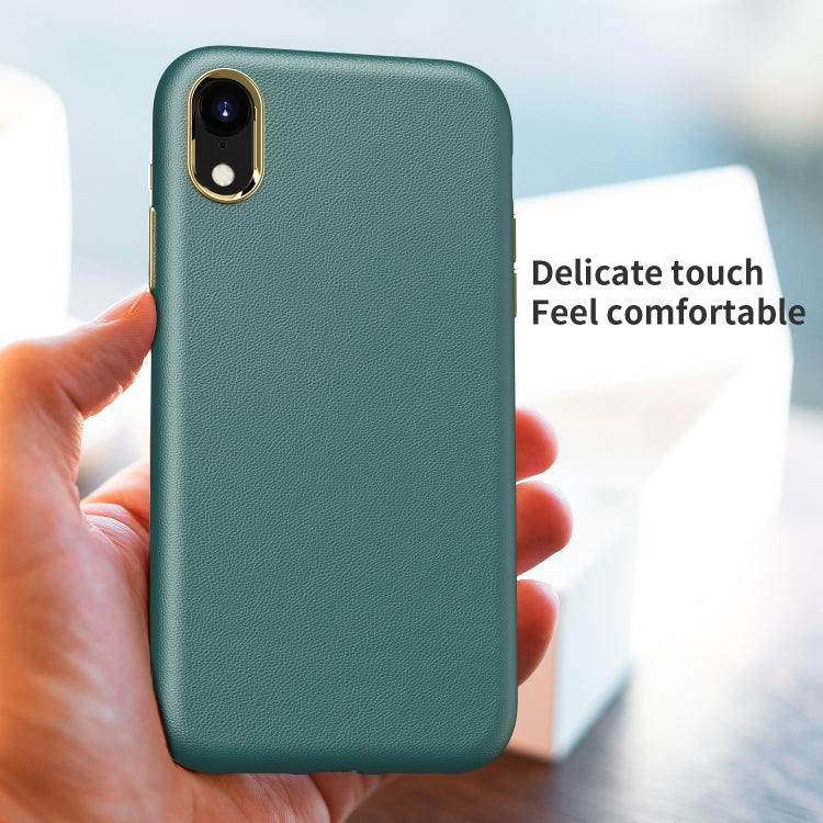 For iPhone XR Electroplating Leather Texture PC + TPU Shockproof Case