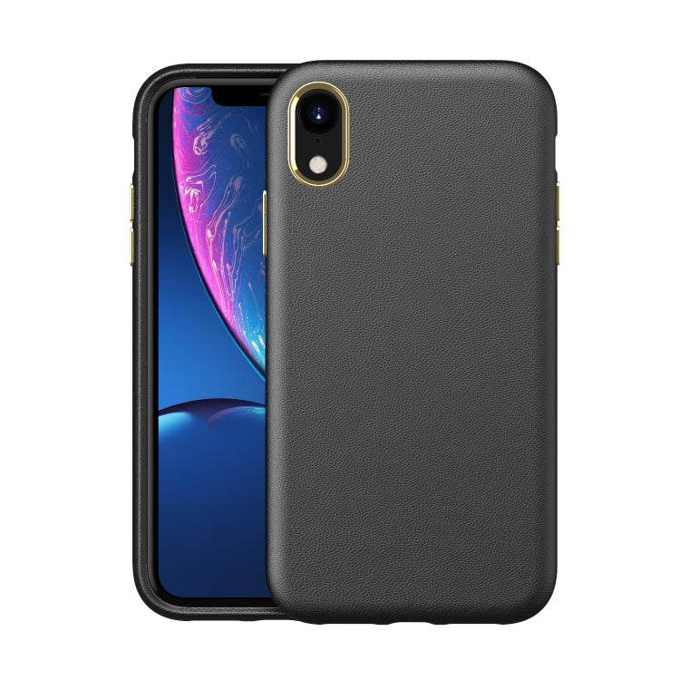 For iPhone XR Electroplating Leather Texture PC + TPU Shockproof Case
