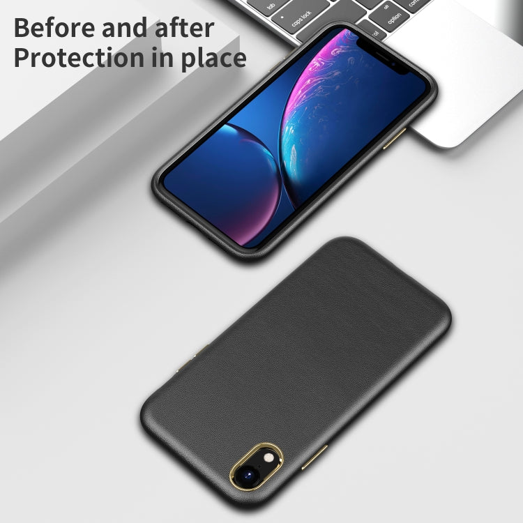 For iPhone XR Electroplating Leather Texture PC + TPU Shockproof Case