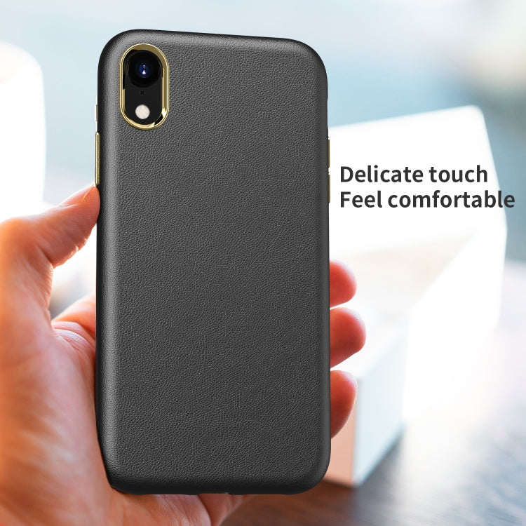 For iPhone XR Electroplating Leather Texture PC + TPU Shockproof Case