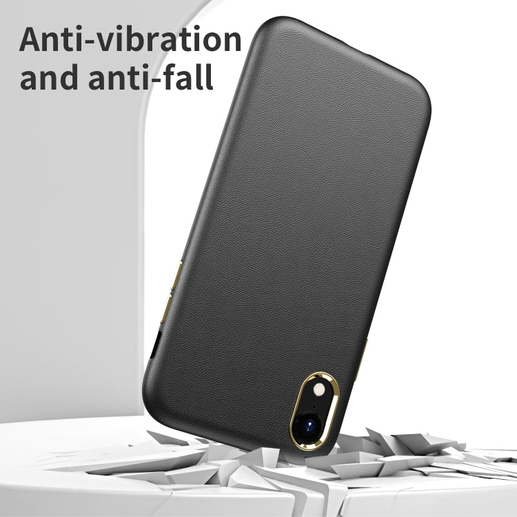For iPhone XR Electroplating Leather Texture PC + TPU Shockproof Case