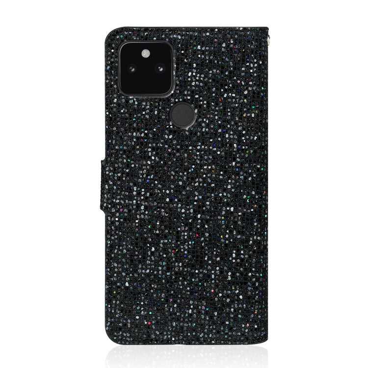 For Google Pixel 5a 5G Glitter Powder Horizontal Flip Leather Case with Card Slots & Holder & Lanyard