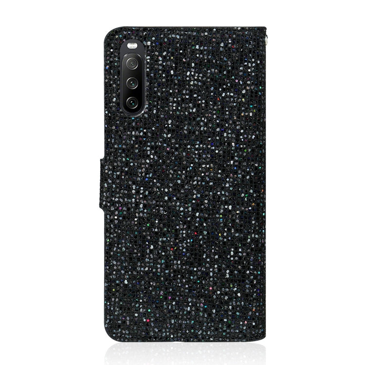 For Sony Xperia 10 III Glitter Powder Horizontal Flip Leather Case with Card Slots & Holder & Lanyard