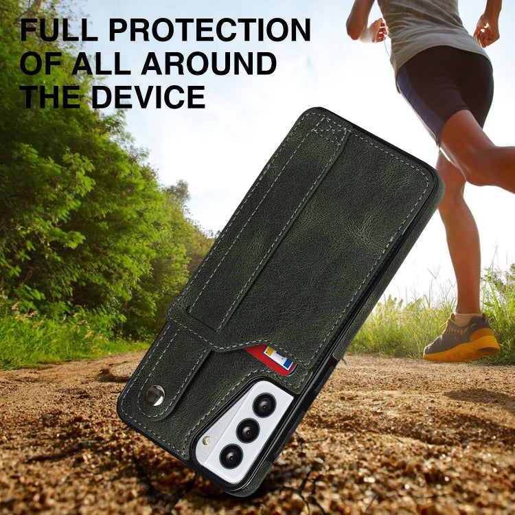 For Samsung Galaxy S21 5G Crazy Horse Texture Shockproof TPU + PU Leather Case with Card Slot & Wrist Strap Holder