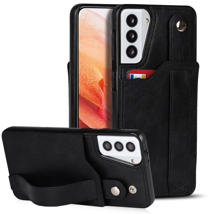 For Samsung Galaxy S21+ 5G Crazy Horse Texture Shockproof TPU + PU Leather Case with Card Slot & Wrist Strap Holder