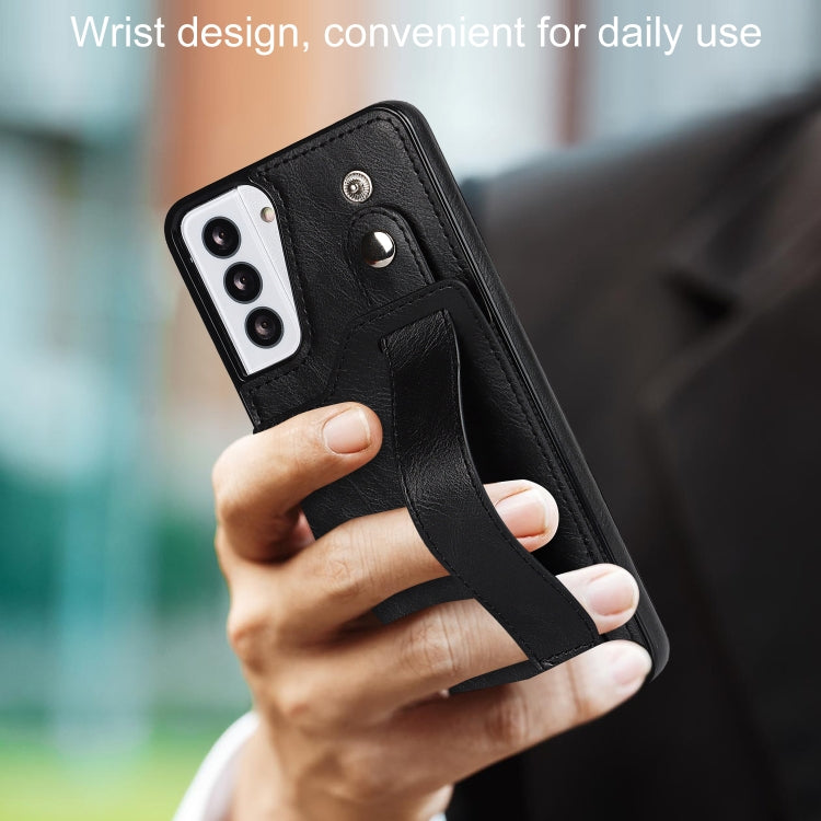 For Samsung Galaxy S21+ 5G Crazy Horse Texture Shockproof TPU + PU Leather Case with Card Slot & Wrist Strap Holder