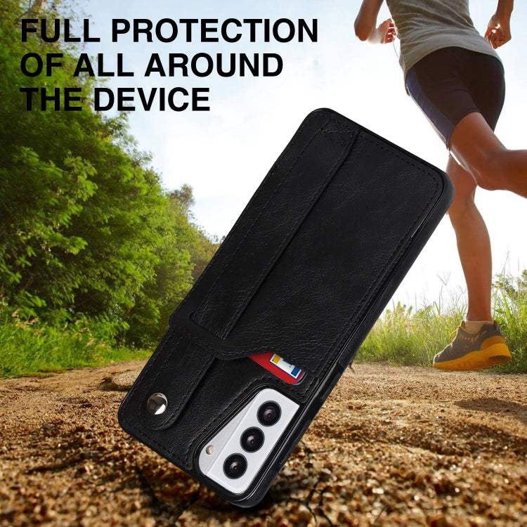 For Samsung Galaxy S21+ 5G Crazy Horse Texture Shockproof TPU + PU Leather Case with Card Slot & Wrist Strap Holder