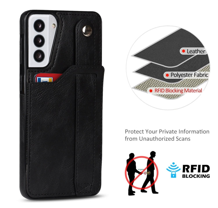 For Samsung Galaxy S21+ 5G Crazy Horse Texture Shockproof TPU + PU Leather Case with Card Slot & Wrist Strap Holder