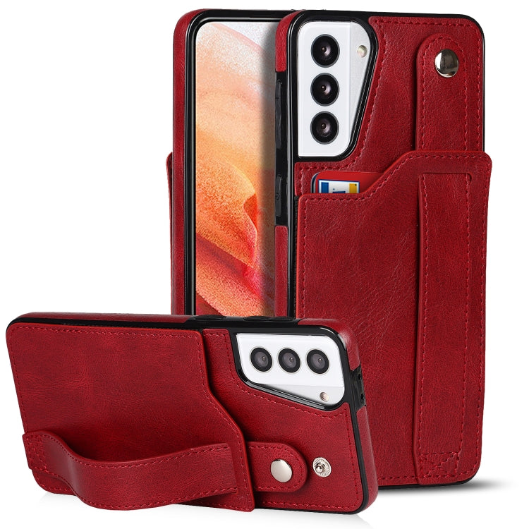 For Samsung Galaxy S21+ 5G Crazy Horse Texture Shockproof TPU + PU Leather Case with Card Slot & Wrist Strap Holder