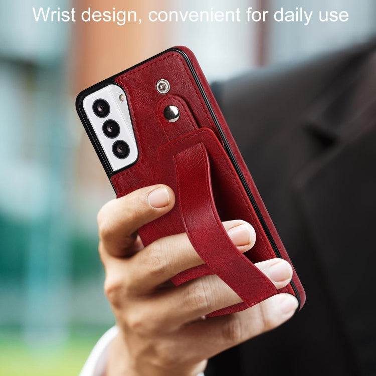 For Samsung Galaxy S21+ 5G Crazy Horse Texture Shockproof TPU + PU Leather Case with Card Slot & Wrist Strap Holder