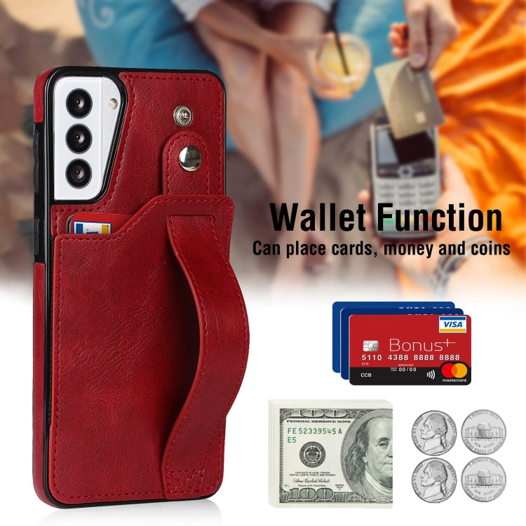 For Samsung Galaxy S21+ 5G Crazy Horse Texture Shockproof TPU + PU Leather Case with Card Slot & Wrist Strap Holder