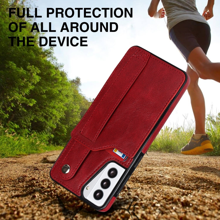 For Samsung Galaxy S21+ 5G Crazy Horse Texture Shockproof TPU + PU Leather Case with Card Slot & Wrist Strap Holder