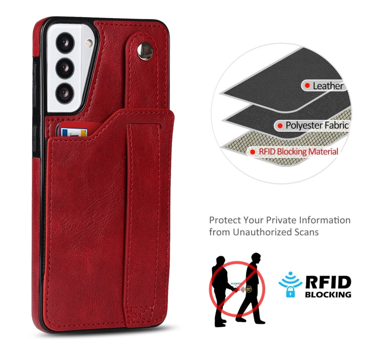 For Samsung Galaxy S21+ 5G Crazy Horse Texture Shockproof TPU + PU Leather Case with Card Slot & Wrist Strap Holder