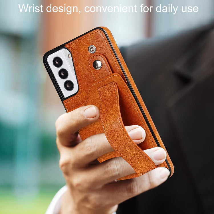 For Samsung Galaxy S21+ 5G Crazy Horse Texture Shockproof TPU + PU Leather Case with Card Slot & Wrist Strap Holder