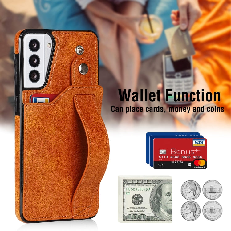 For Samsung Galaxy S21+ 5G Crazy Horse Texture Shockproof TPU + PU Leather Case with Card Slot & Wrist Strap Holder