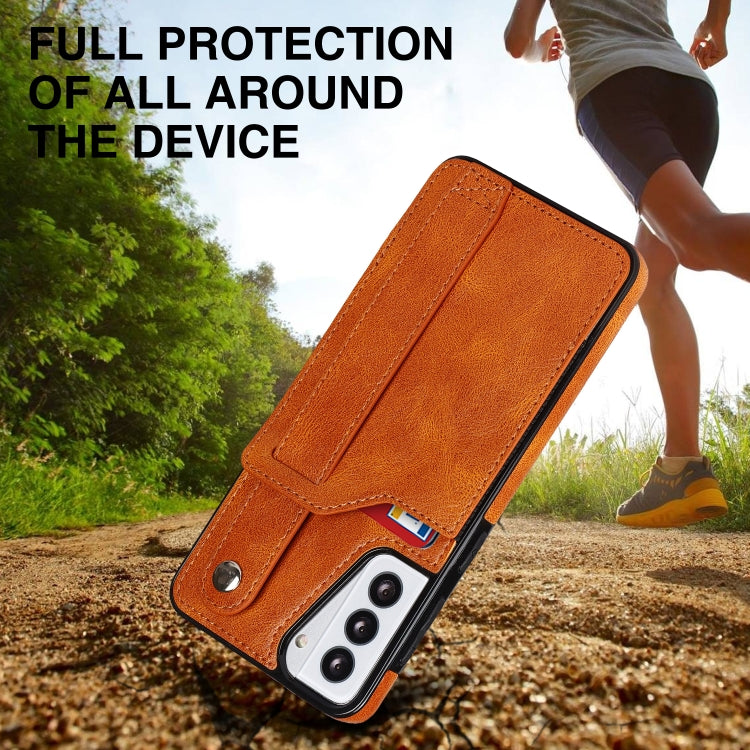 For Samsung Galaxy S21+ 5G Crazy Horse Texture Shockproof TPU + PU Leather Case with Card Slot & Wrist Strap Holder