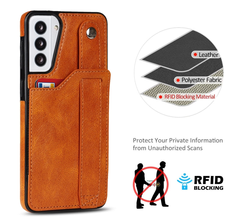 For Samsung Galaxy S21+ 5G Crazy Horse Texture Shockproof TPU + PU Leather Case with Card Slot & Wrist Strap Holder