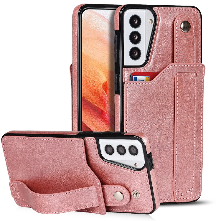 For Samsung Galaxy S21+ 5G Crazy Horse Texture Shockproof TPU + PU Leather Case with Card Slot & Wrist Strap Holder