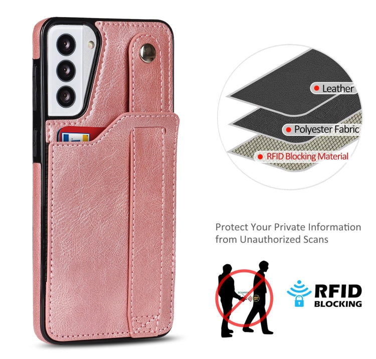 For Samsung Galaxy S21+ 5G Crazy Horse Texture Shockproof TPU + PU Leather Case with Card Slot & Wrist Strap Holder