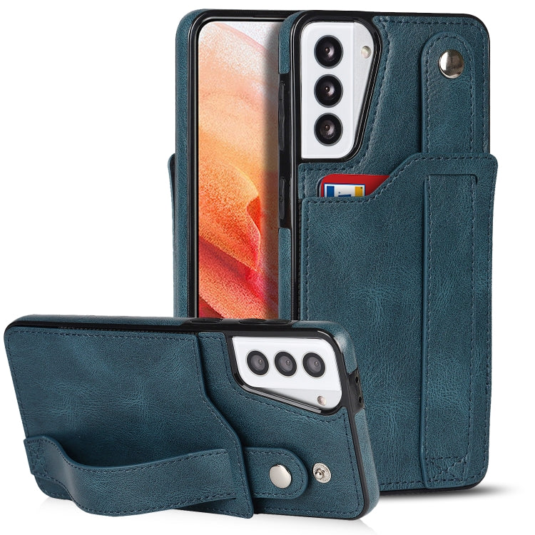 For Samsung Galaxy S21+ 5G Crazy Horse Texture Shockproof TPU + PU Leather Case with Card Slot & Wrist Strap Holder