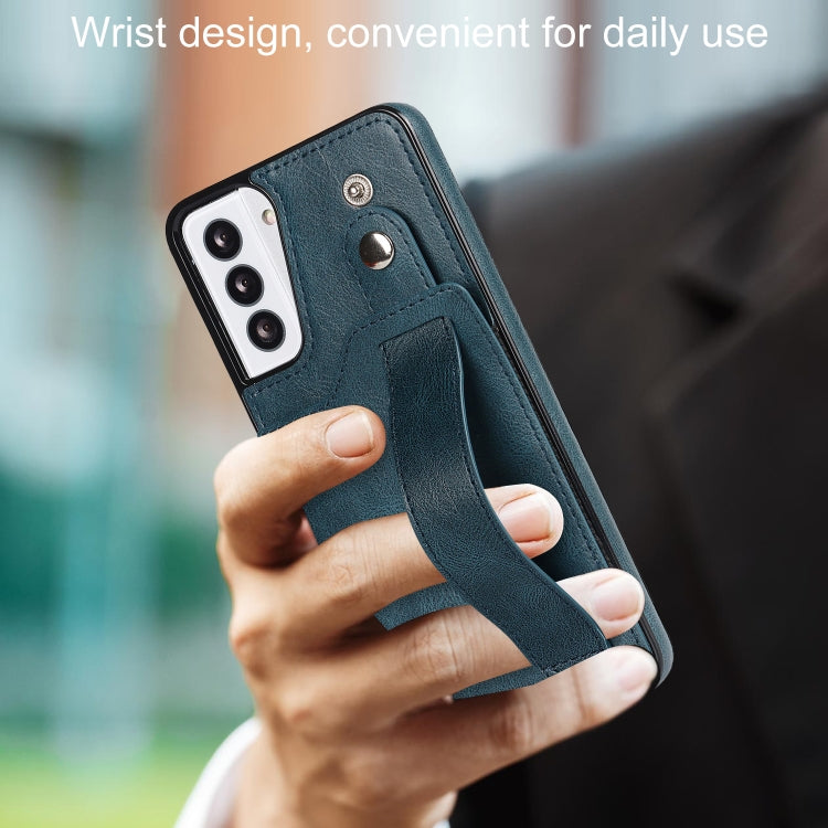 For Samsung Galaxy S21+ 5G Crazy Horse Texture Shockproof TPU + PU Leather Case with Card Slot & Wrist Strap Holder