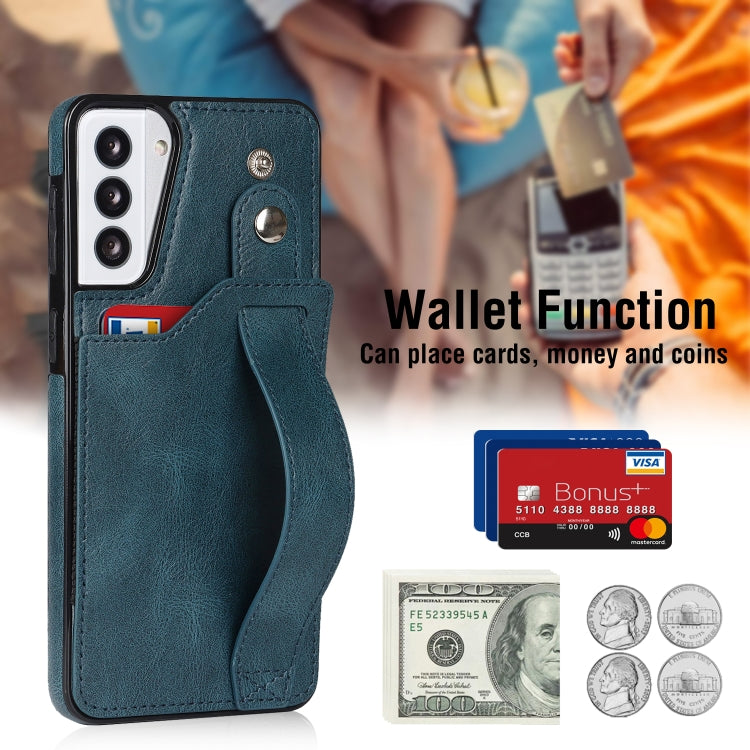 For Samsung Galaxy S21+ 5G Crazy Horse Texture Shockproof TPU + PU Leather Case with Card Slot & Wrist Strap Holder