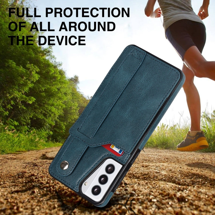 For Samsung Galaxy S21+ 5G Crazy Horse Texture Shockproof TPU + PU Leather Case with Card Slot & Wrist Strap Holder