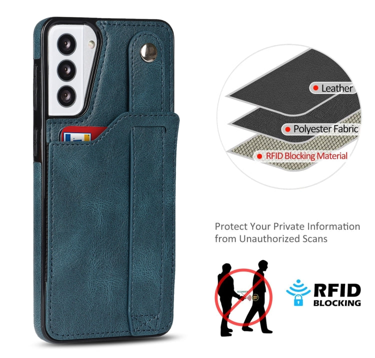 For Samsung Galaxy S21+ 5G Crazy Horse Texture Shockproof TPU + PU Leather Case with Card Slot & Wrist Strap Holder