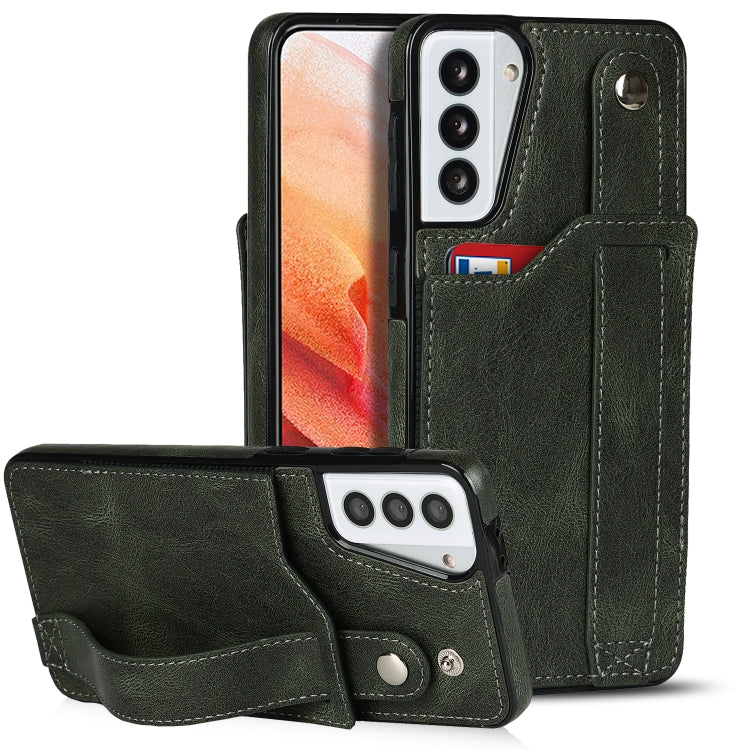 For Samsung Galaxy S21+ 5G Crazy Horse Texture Shockproof TPU + PU Leather Case with Card Slot & Wrist Strap Holder