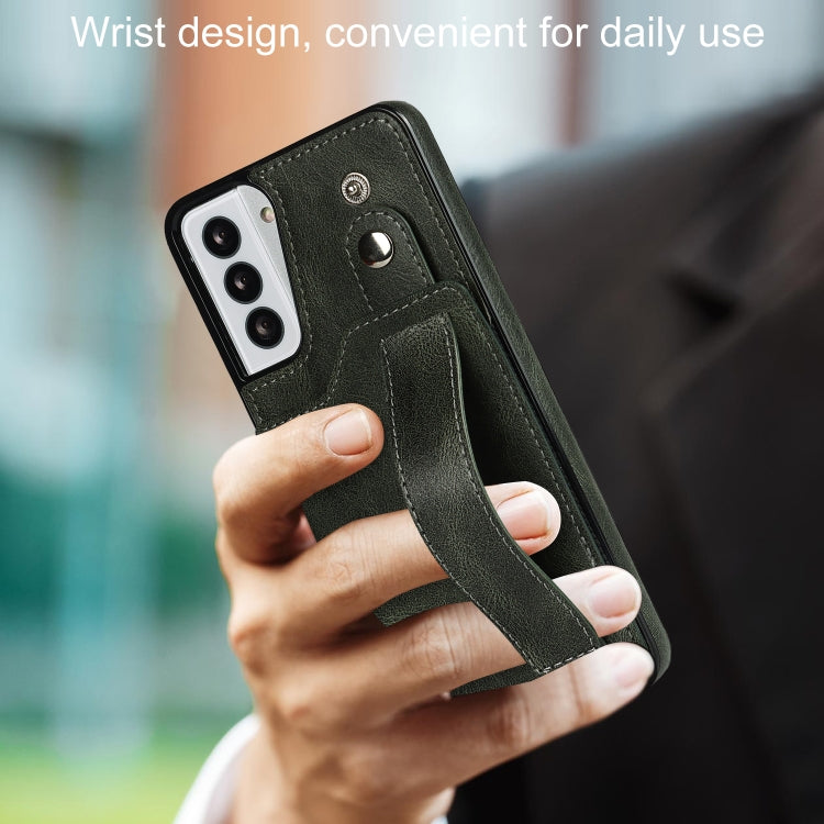 For Samsung Galaxy S21+ 5G Crazy Horse Texture Shockproof TPU + PU Leather Case with Card Slot & Wrist Strap Holder