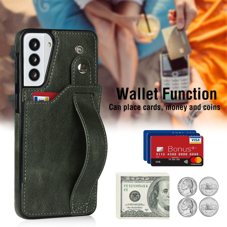 For Samsung Galaxy S21+ 5G Crazy Horse Texture Shockproof TPU + PU Leather Case with Card Slot & Wrist Strap Holder