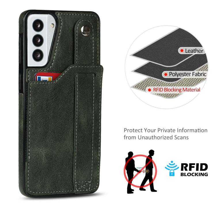 For Samsung Galaxy S21+ 5G Crazy Horse Texture Shockproof TPU + PU Leather Case with Card Slot & Wrist Strap Holder