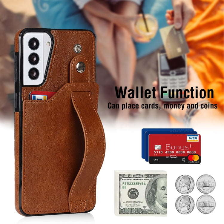 For Samsung Galaxy S21+ 5G Crazy Horse Texture Shockproof TPU + PU Leather Case with Card Slot & Wrist Strap Holder
