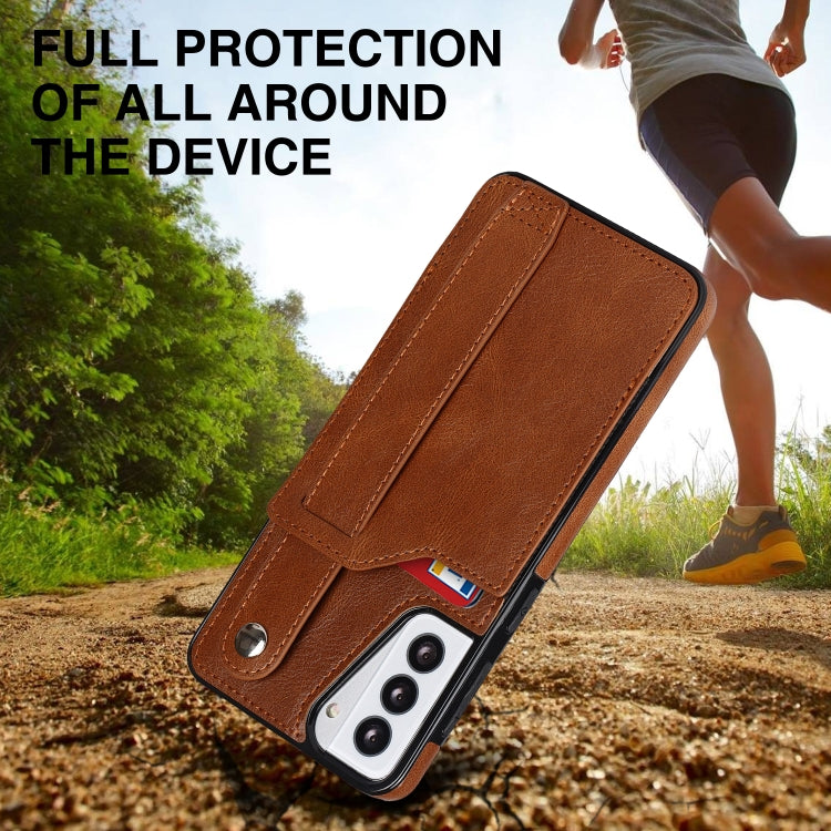 For Samsung Galaxy S21+ 5G Crazy Horse Texture Shockproof TPU + PU Leather Case with Card Slot & Wrist Strap Holder