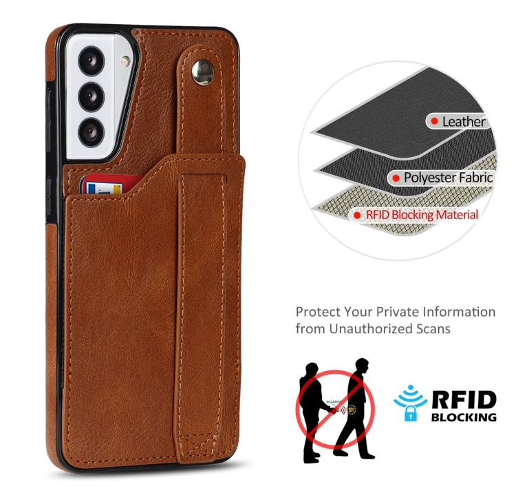 For Samsung Galaxy S21+ 5G Crazy Horse Texture Shockproof TPU + PU Leather Case with Card Slot & Wrist Strap Holder