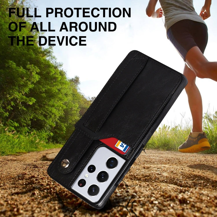 For Samsung Galaxy S21 Ultra 5G Crazy Horse Texture Shockproof TPU + PU Leather Case with Card Slot & Wrist Strap Holder