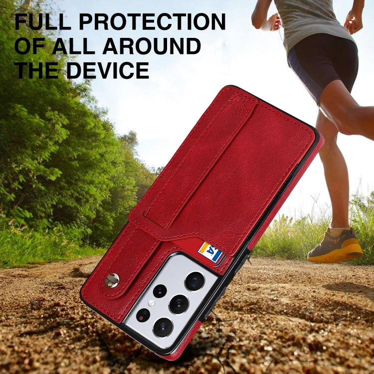 For Samsung Galaxy S21 Ultra 5G Crazy Horse Texture Shockproof TPU + PU Leather Case with Card Slot & Wrist Strap Holder